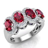 Oval Ruby & Diamond Band Ring 14K Gold - White Gold