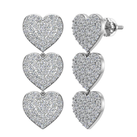 Heart Diamond Chandelier Earrings Waterfall Style 14K Gold-G,SI - White Gold