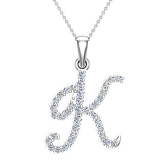 Initial pendant K Letter Charms Diamond Necklace White Gold