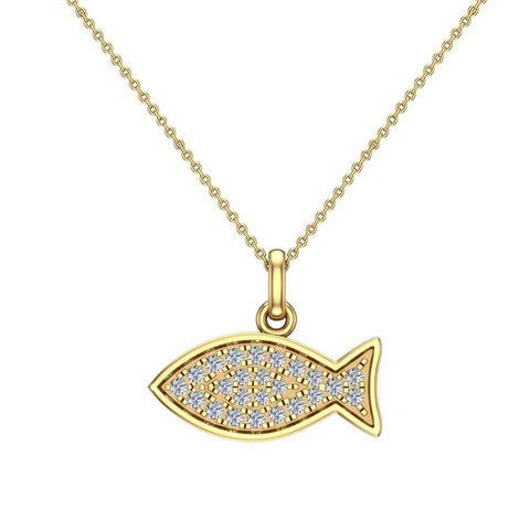 14K Gold Fish Pendant 0.27 ct tw Pave-set Diamond Charm-I,I1 - Yellow Gold