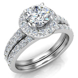 1.38 Ct Round Brilliant Cut Halo Diamond Engagement Ring Set 14K Gold (G,I1) - White Gold