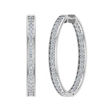 18K Hoop Earrings 33mm Diamond Line Setting Click-in Lock 2.28 ct-G,VS - White Gold