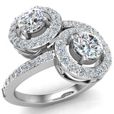 Two-Stone Diamond Engagement Rings for Women Halo Rings 18K Gold (G,VS) - White Gold