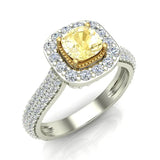 Fancy Yellow Cushion Cut Diamond Engagement Ring 1.40 cttw 18K Gold-G,VS