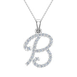 Initial pendant B Letter Charms Diamond Necklace 14K Gold-G,I1 - White Gold