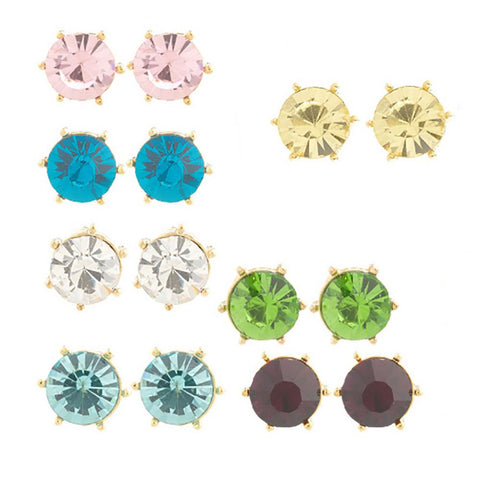 7 Pairs Colored Crystal Stud Earrings in Individual Gift Boxes