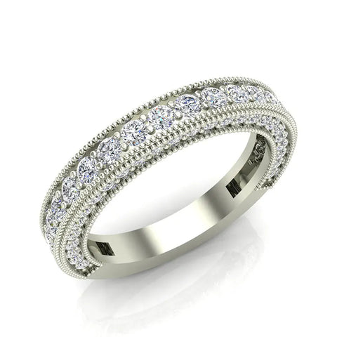 Antique Milgrain Accented Diamond Wedding Ring Band 1.22 ctw 14K Gold Glitz Design (I,I1) - White Gold