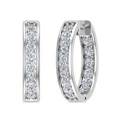 14K Hoop Earrings 18mm Diamond Line Setting Click-in Lock 0.90 ct-G,SI White Gold
