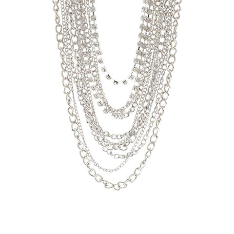 Multi-Strand Draping Chain & Crystal Link Necklace