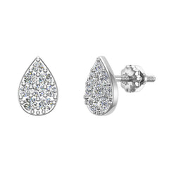 Pear Cluster Diamond Stud Earrings 0.46 ct 14K White Gold
