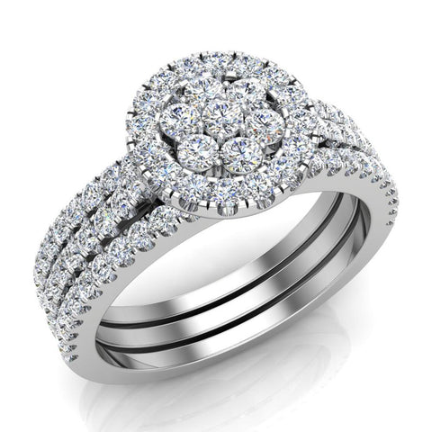 0.86 carat total weight Flower cluster Diamond Wedding Ring w/ Enhancer Bands Bridal set 14K Gold (G,SI) - White Gold
