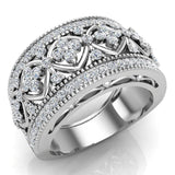 Cocktail Diamond Ring Filigree Style 14K Gold 0.95 ct tw Glitz Design (I,I1) - White Gold