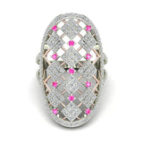 14K Gold Two-Tone Oval Shape Pink Sapphire and Diamond V Shank Cocktail Ring 1.40 ctw Glitz Design (G,I1) - White Gold