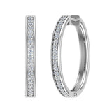 18K Hoop Earrings 26mm Diamond Line Setting Click-in Lock 0.60 ct-G,VS - White Gold