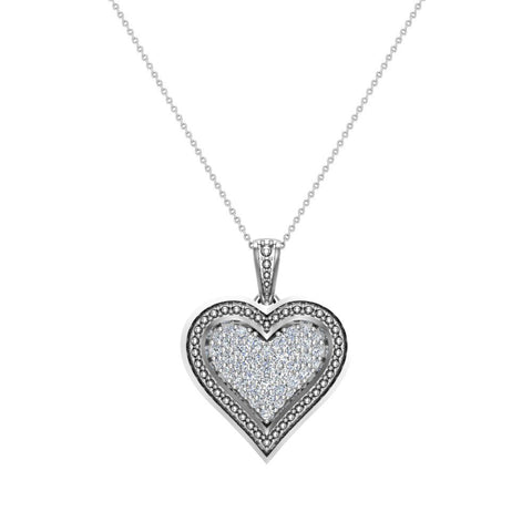 0.56 ct tw Pave-Set Heart Diamonds Necklace 14K Gold (I,I1) - White Gold