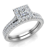 0.70 Ct Princess Cut Square Halo Diamond Wedding Ring Bridal Set 18K Gold (G,VS) - White Gold