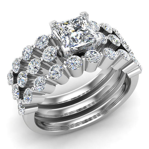 Princess Cut 2.07 Ct Shared-Prong Band Wedding Bridal Ring Set 1K Gold-I,I1 - White Gold