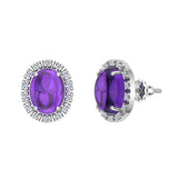 4.20 ct tw Amethyst & Diamond Cabochon Stud Earring In 14k Gold-G,I1 - White Gold
