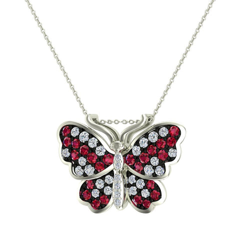 Exquisite Sapphire Butterfly Necklace 14K Gold 0.86 Ctw Glitz Design - White Gold