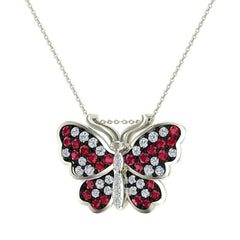 Butterfly Necklace Diamonds & Ruby 14k White Gold