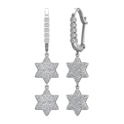 Star of David Diamond Dangle Earrings Drop Style 14K Gold 1.31 ct-G,SI - White Gold