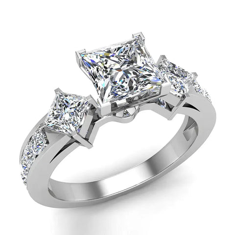 Three-stone Princess cut Engagement ring 14K Gold 1.40 CT H,SI