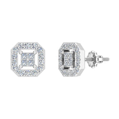 Diamond Stud Earring Princess Cut Cornered Square Diamond Earrings White Gold