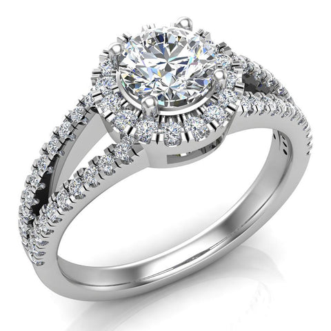 Halo Diamond engagement rings round brilliant split shank 14K 1.20 ctw G-SI - White Gold