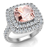 Cushion cut engagement rings women Morganite diamond halo 3 ctw VS - White Gold