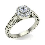 14K Gold Vintage Style Halo Diamond Promise Ring 0.40 ct Glitz Design (G,SI) - White Gold
