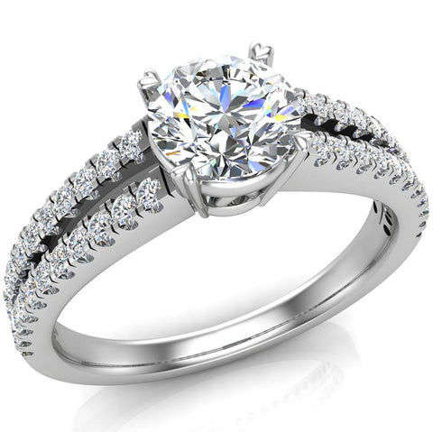 GIA Round brilliant diamond engagement rings split shank 14K 1.10 ct G VS - White Gold