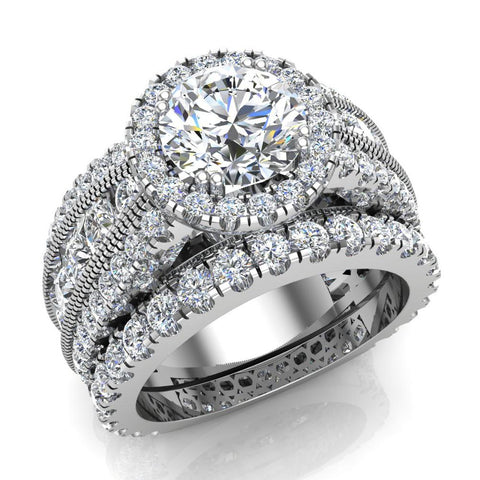 Moissanite Wedding Ring Set 18K Gold Real Diamond accented Ring 5.55 ct-VS - White Gold