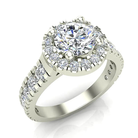 1.80 Ct Dual Row Wide Shank Halo Diamond Engagement Ring 18K Gold-G,VS