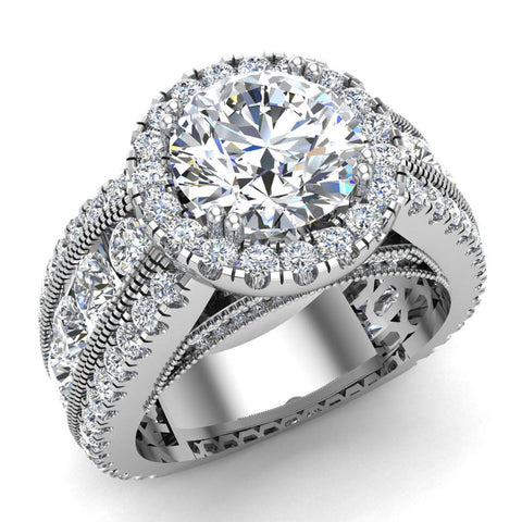 Moissanite Engagement Rings 18K Gold Real Diamond accented Ring 4.90 ct-G,VS - White Gold