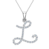 Initial pendant L Letter Charms Diamond Necklace 14K Gold-G,I1 - White Gold