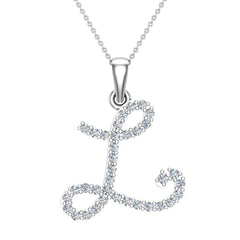 Initial pendant L Letter Charms Diamond Necklace White Gold