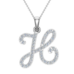 Initial Pendant H Letter Charms Diamond Necklace White Gold