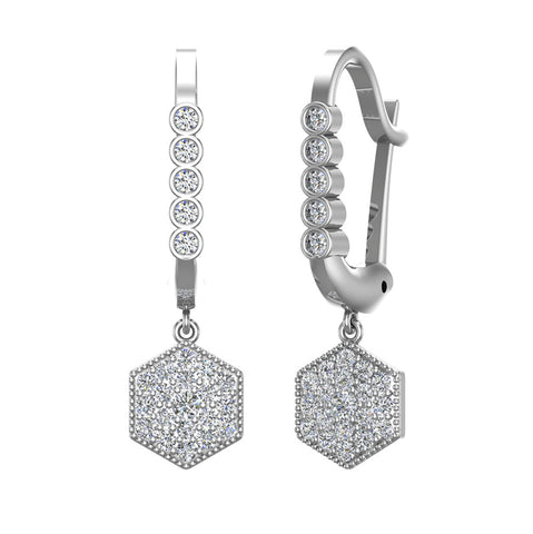 Hexagon Diamond Dangle Earrings Dainty Drop Style 14K Gold 1.25 ct-G,SI - White Gold
