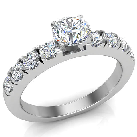 Classic Diamond Accented Solitaire Engagement Ring 18K Gold-G,VS - White Gold