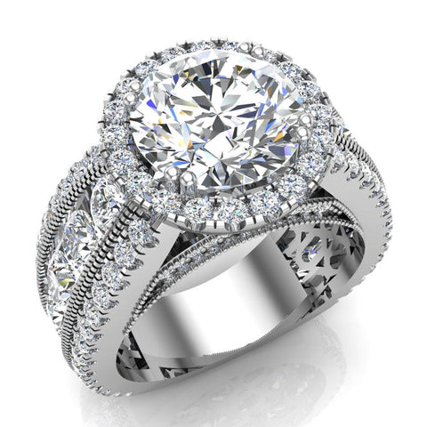 Moissanite engagement rings 18K Gold diamond accented ring 6.35 ct-VS - White Gold