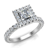 Petite Engagement for Women Princess Halo Diamond Ring 18K Gold-G,SI - White Gold