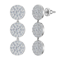 Round Diamond Chandelier Earrings Waterfall Style 14K White Gold
