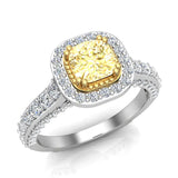 18K Gold Fancy Yellow diamond rings for women Cushion Cut Engagement ring 1.65 carat tw  (G,VS)