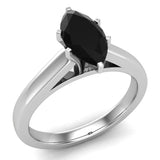 Marquise Cut Black Diamond Engagement Rings 14K Gold (Black,AAA) - White Gold