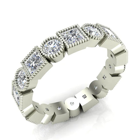 Bezel Milgrain Princess Cut Eternity Diamond Wedding Band 2.52 ctw 14K Gold Glitz Design (I,I1) - White Gold