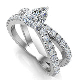 X Cross Split Shank Pear Shape Diamond Engagement Ring 1.75ct 18K Gold - White Gold