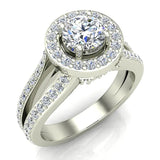 Exquisite Round Diamond Halo Split Shank Engagement Ring 1.35 ctw 18K Gold (G,SI) - White Gold