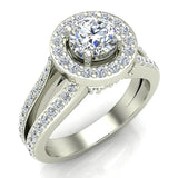 Exquisite Round Diamond Halo Split Shank Engagement Ring 1.35 ctw 14K Gold (I,I1) - White Gold