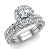 Petite Wedding Rings Halo Round Cut bridal Set 18K Gold 1.50 ct-G,VS - White Gold