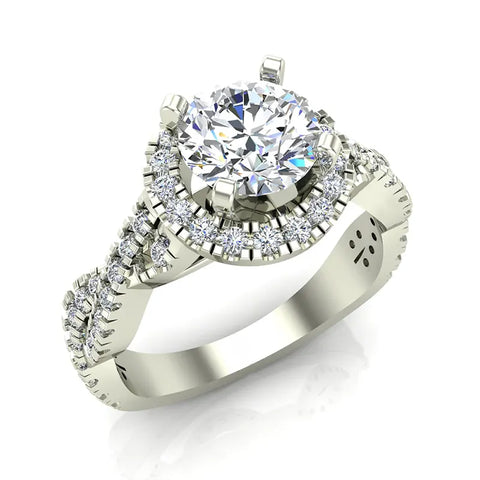 Twist Shank Halo Diamond Engagement Ring 1.44 cttw 14K Gold-G,SI - White Gold